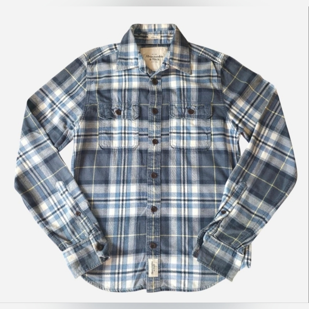 Abercrombie & Fitch Gray and Blue Shirt Size M